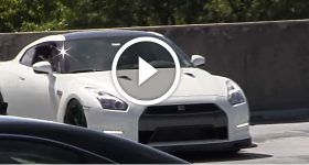 Nissan GT-R on top of parking garage