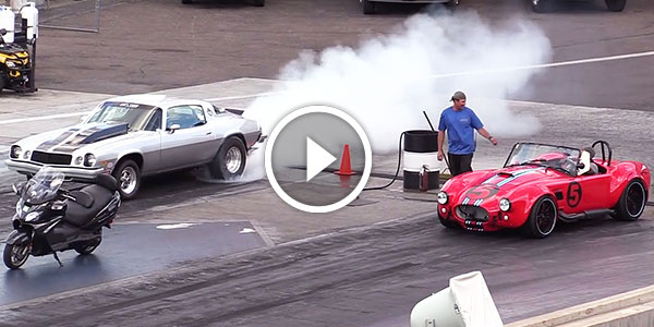 Crazy Drag Race Of 1979 Chevy Camaro VS. Factory Five Shelby Cobra!!!