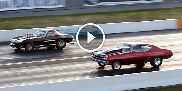 Blown Corvette C2 Vs. Worked Chevy Chevelle Drag Race