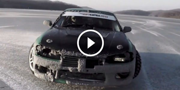 Winter drift practice on ice snow with studded rally tires