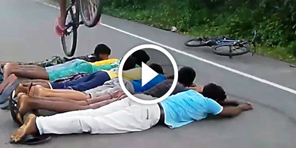 Bike Stunt Jump Faceplant Over 7 People