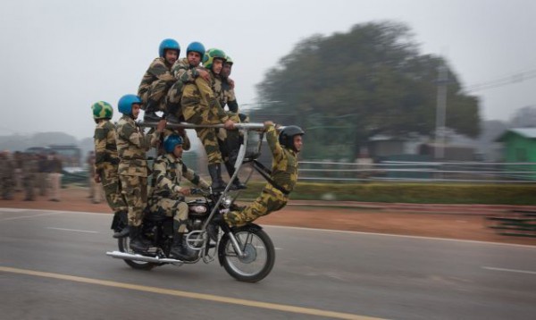 India's Border Patrol Daredevil Team performing stunts on motorbikes