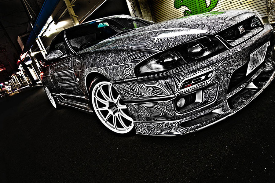 Scratched and doodled Nissan Skyline GTR 1