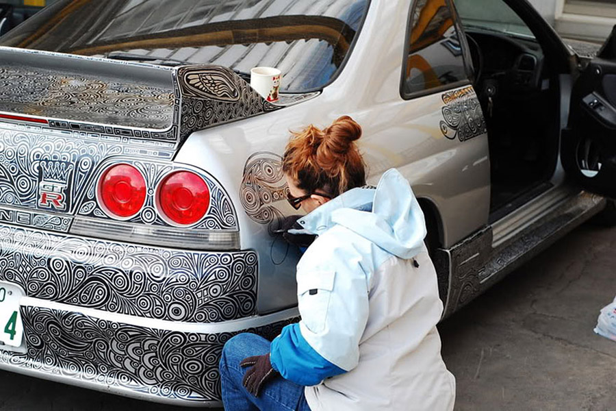Scratched and doodled Nissan Skyline GTR 2