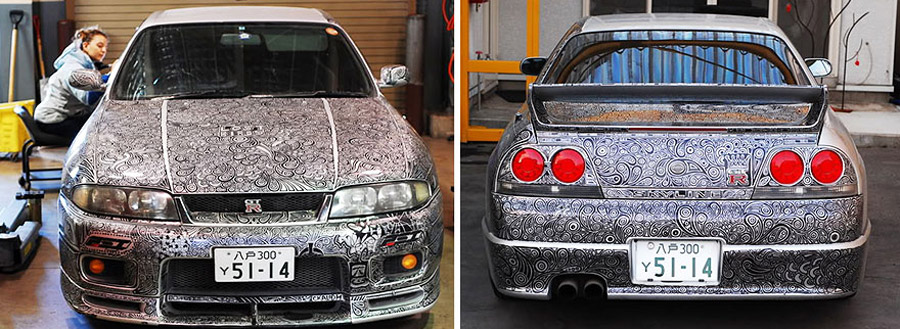 Scratched and doodled Nissan Skyline GTR 7