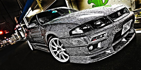 Scratched and doodled Nissan Skyline GTR