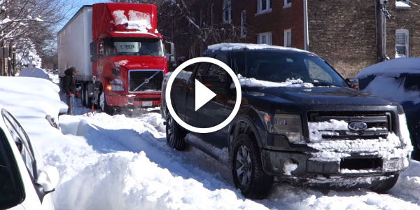 Ford F150 FX4 Tows Semi Truck During Chicago Blizzard February 2015