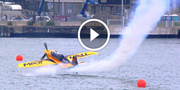 Pilot Matt Hall Skims Water During Red Bull Air Race Qualifying Session Windsor 2010
