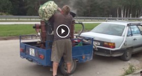 Audi 100 with Wood gas generator Made in LATVIA