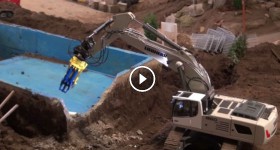 RC excavator EXTREME Part 2! Pool demolition by RC Liebherr 960!
