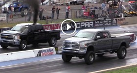 Huge Cummins Ram vs Built Duramax Diesel Drag Race
