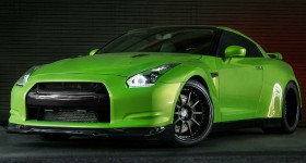 green hulk widebody nissan gtr from jotech on hre wheels front left side view - featured image