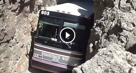 Charter Bus in Rock Tunnel