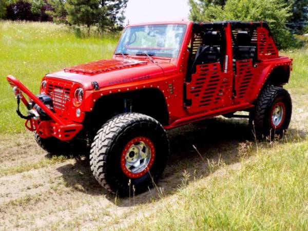 jk skinz jeep with tires front left side three quarters on the road