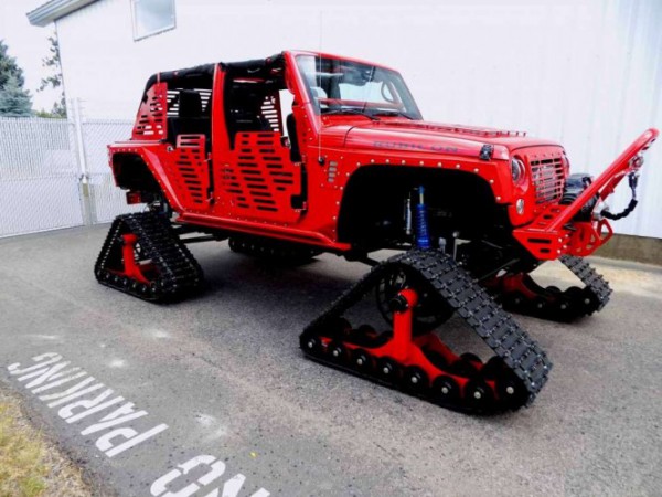 jk skinz jeep with tracks front side three quarters