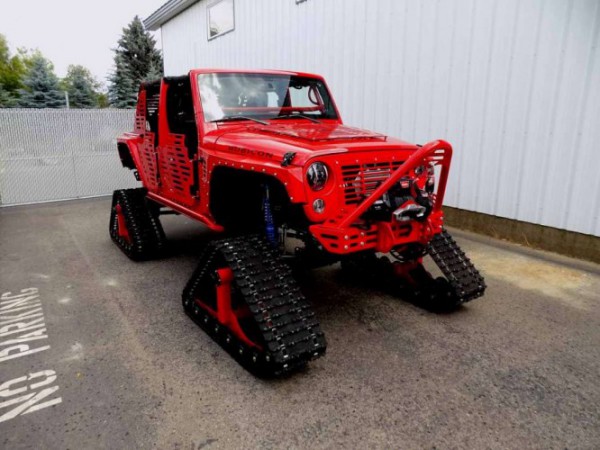 jk skinz jeep with tracks front three quarters