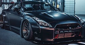 Nissan GTR R35 With Liberty Walk Body Kit front three quarters - cl