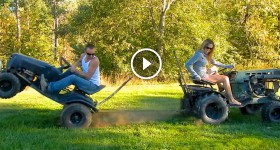 TUG OF WAR! Diesel Sears Tractor VS. Murray Off Road Mower