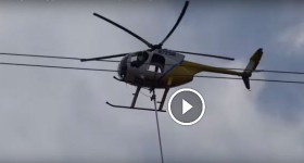 Trimming trees by power line with helicopter (ColbyWI)