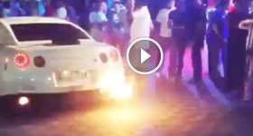 Nissan GTR shooting some flames out of the exhaust