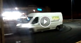 Yodel driver DRIFTS round a roundabout in delivery van