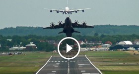 Aerobatic Airbus A400M Takes Off Quick Before A380 Lands