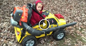 Powerwheels + leaf blower= Genius