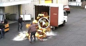 Truck Unloading FAIL Beer cases fall on the ground after workers accidentally drop them