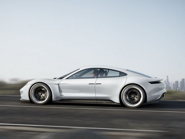 Porsche Mission E concept side view in motion