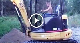 5 & 6 Year Old Operating Cat Excavator and Bobcat