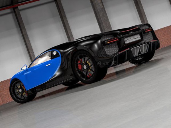 Bugatti Chiron rendering rear three quarters blue version