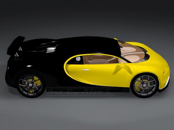 Bugatti Chiron rendering side view yellow-black version