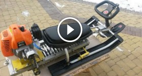 Homemade snowmobile for kids petrol DIY mini-snowmobile from snow-cats and grass mower