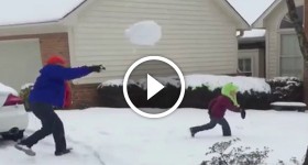 Snowball fight Dad Throws Giant Snowball at Kid