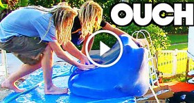HUMAN Huge WATER BALLOON PUSHED OFF ROOF!