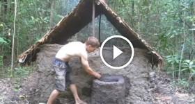 Surviving in the wilderness by Building a primitive wattle and daub hut from scratch