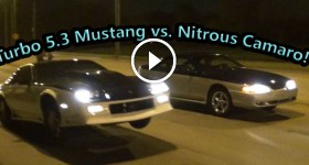 Turbo 5.3 LS Mustang vs. Nitrous Camaro Camaro1982 Camaro Leaves Hard!
