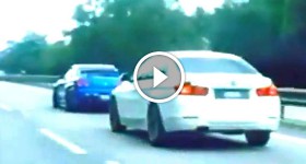 White BMW tailgates a R34