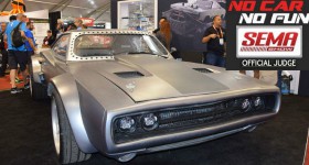 Custom Dodge Charger RT From Furious 8 at SEMA 2016 front three quarters - cl