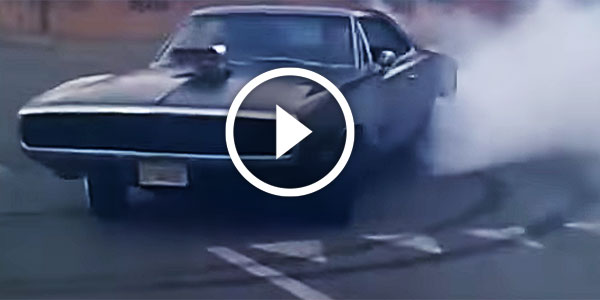 Black 1970 Dodge Charger Burnout