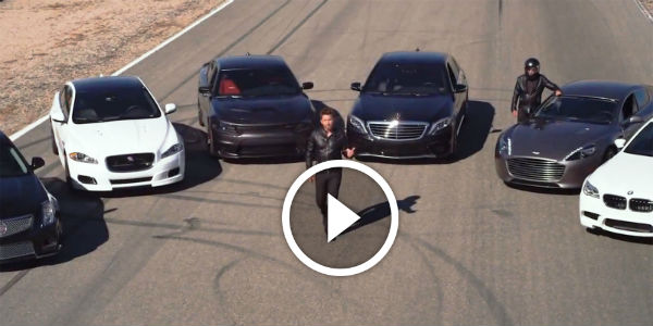 Dodge Charger SRT Hellcat vs BMW M5 vs Mercedes S65 vs Jaguar XJR World's Fastest Sedan 2015