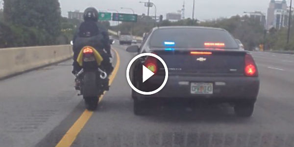 Trooper chases and hits motorcycle