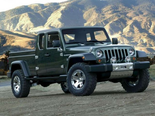 the new jeep pickup truck front three quarters