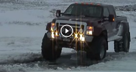 Biggest street legal Ford 350 in Europe 54 inch tires in snow action - Iceland