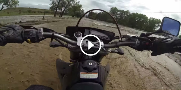 GoPro Motorcyclist Attempts To Cross A Flash Flood