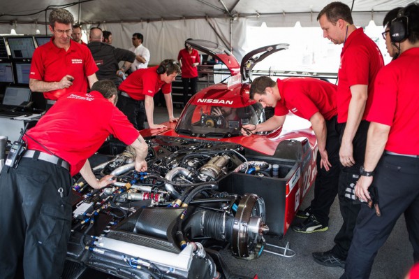 nismo team working on the 2015 Nissan GT-R LM NISMO LMP1 engine