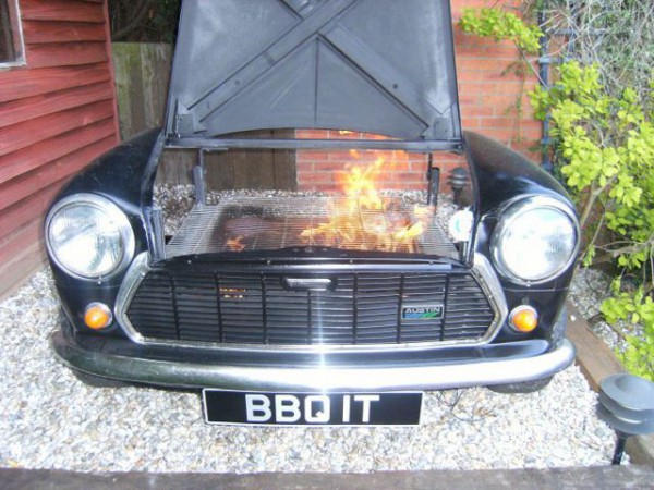 old car turned into a barbecue front end