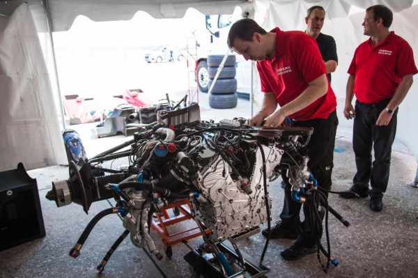 working on the 2015 Nissan GT-R LM NISMO LMP1 engine