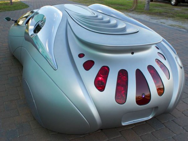 ETV futuristic concept car - rear three quarters silver model