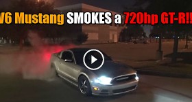 V6 Mustang SMOKES a 720hp GT-R!!!
